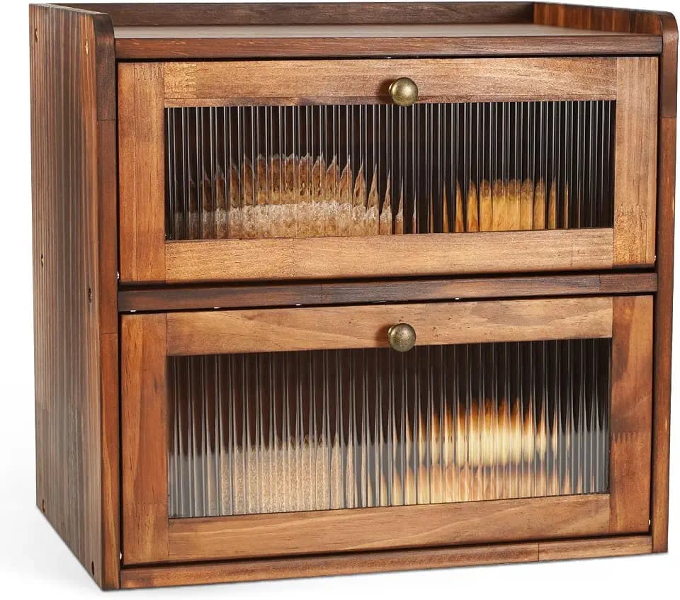 Ciilee Baby Bread Box for Kitchen Countertop, Large Wooden Breadbox, Brown