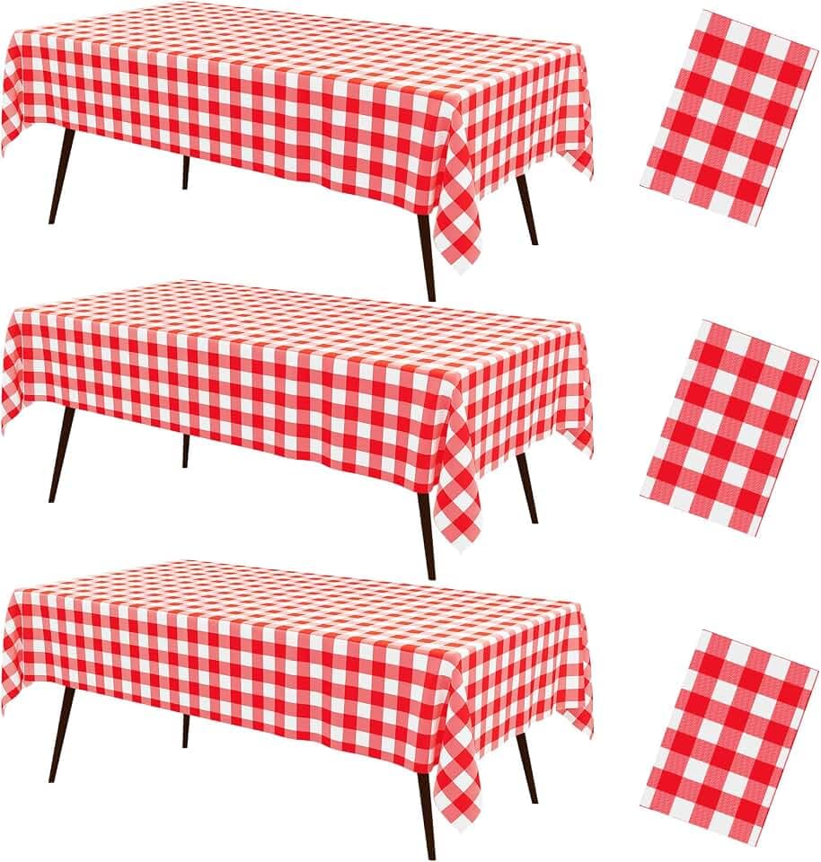 misaya 3 Packs Red White Buffalo Gingham Plastic Disposable Table Cloth