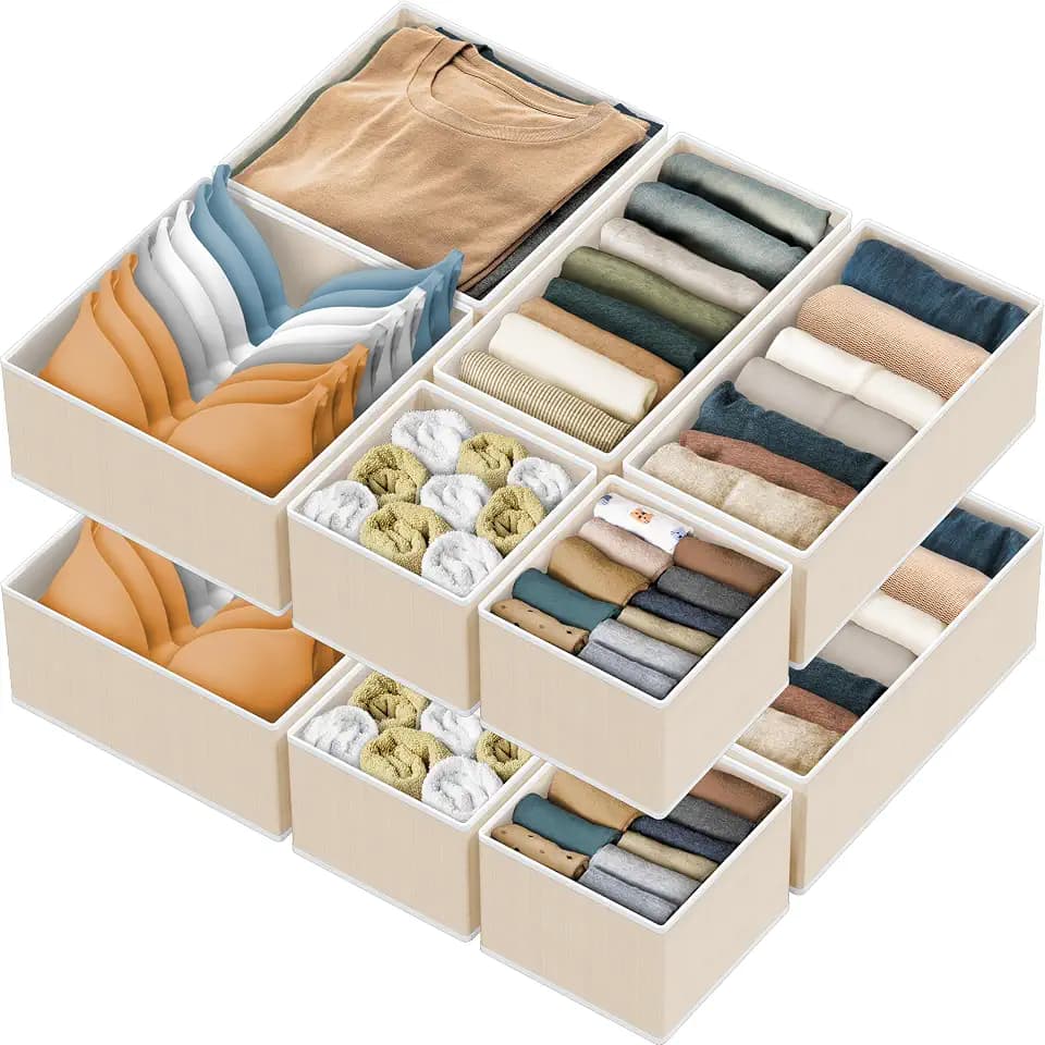 Simple Houseware Foldable Drawer Organizer Stocking Bin, Set of 12, Beige