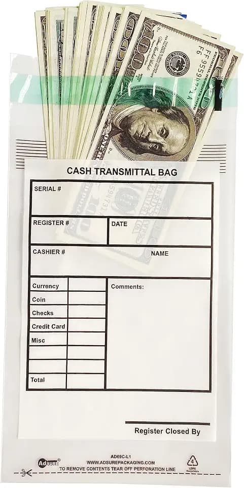 500 Pack Adsure Clear Plastic Small Bank Deposit Bags - 6"x9", Tamper Evident, Secure Money Bags for Currency, Coin, Checks, Receipts