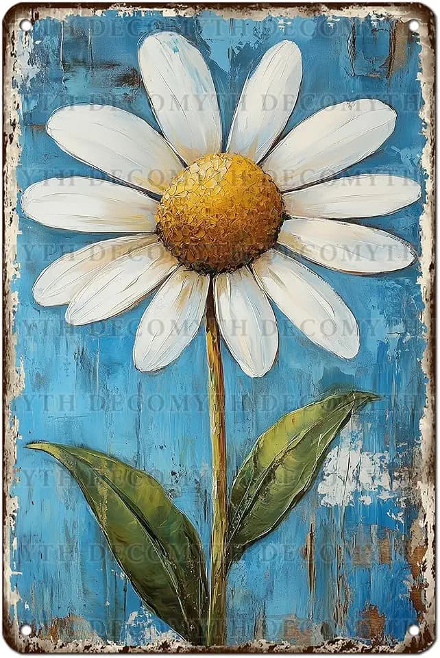 Vintage Daisy Flower Tin Sign Retro Garden Metal Poster Funny Wall Art Cafe Office Home Bar Plub Club Shop Toilet Indoor Man Cave Farmhouse Accessories Bathroom Farm Garden Plaque 12 * 8inch