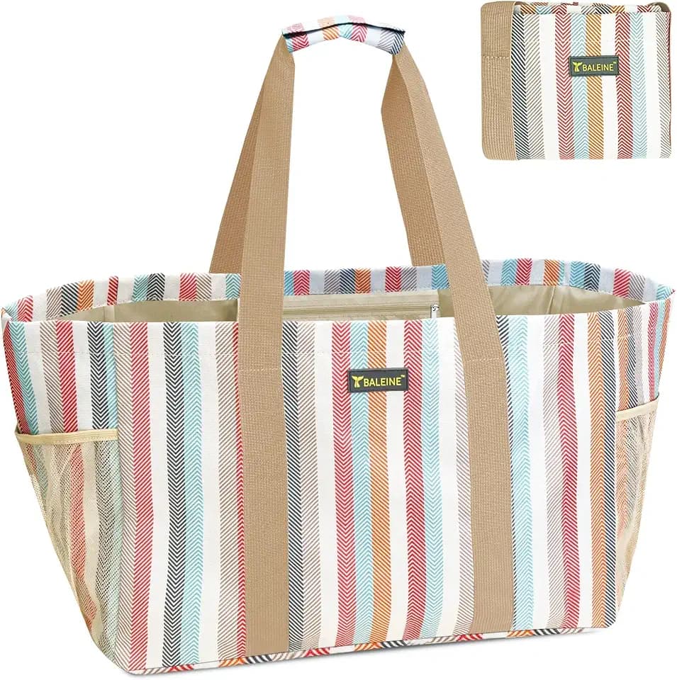 BALEINE Soft 9 Gallon Extra Large Utility Tote, Foldable Reusable Storage Bag (Color Stripe)