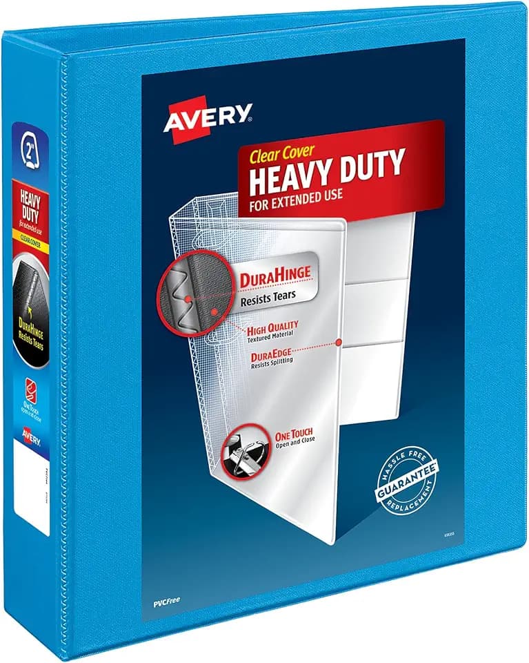 Avery® Heavy-Duty View 3 Ring Binder, 2" Rings, 1 Light Blue Binder