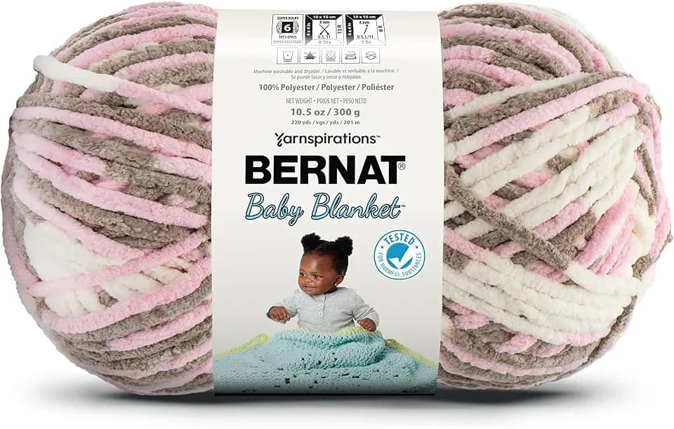 Bernat BABY BLANKET BB Little Petunias Yarn - 1 Pack of 10.5oz/300g - Polyester - #6 Super Bulky - 220 Yards - Knitting/Crochet