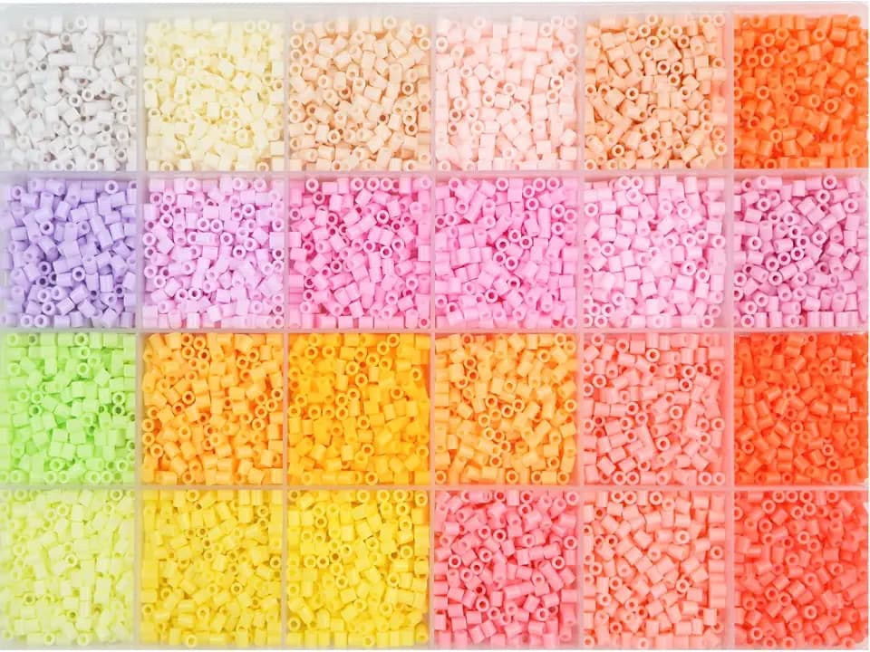 8400 Pcs Fuse Beads Kit 24 Pastel Bloom Colors (2.6mm Mini Beads), 350 Pcs Per Color, Bulk Perler Beads Kits with Storage Case, for DIY Crafting, Soft Sweet Art Projects, Nursery Decor, Spring Crafts