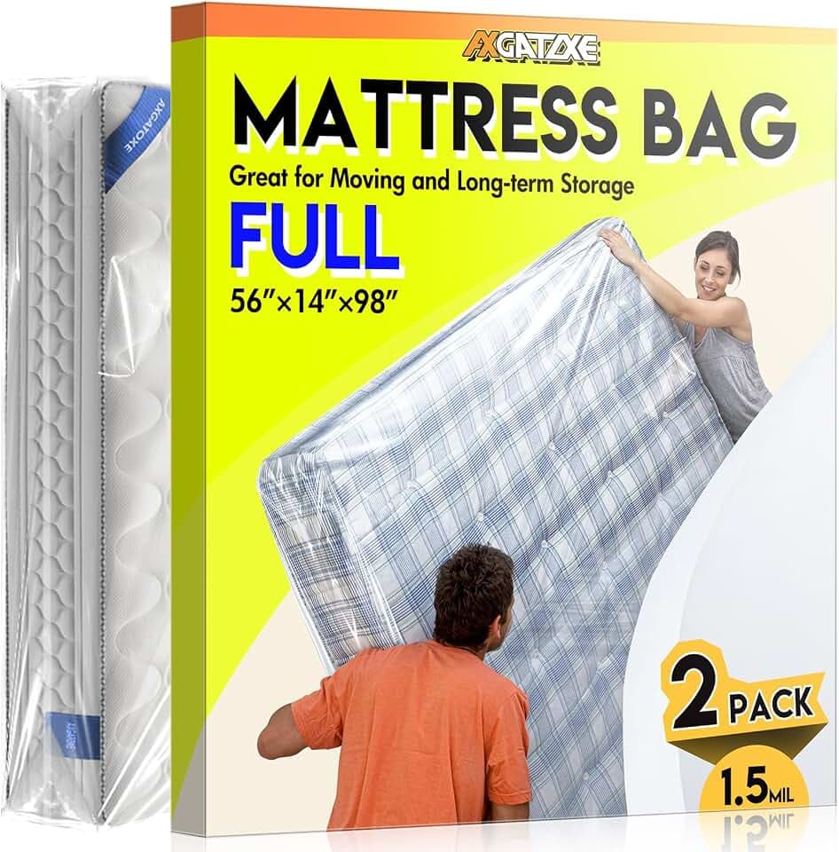 Axgatoxe 2PCS Plastic Mattress Bag for Moving Storage, Full Size (1.5MIL)