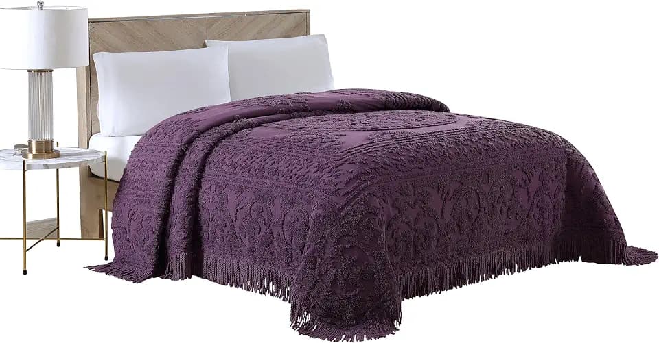 Beatrice Home Fashions Medallion Queen Cotton Chenille Bedspread, Eggplant