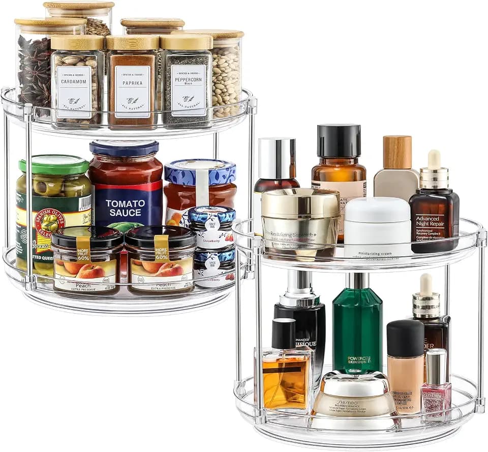 2 Set 2 Tier Stable Clear Acrylic Lazy Susan Turntable Organizers, 9.25''