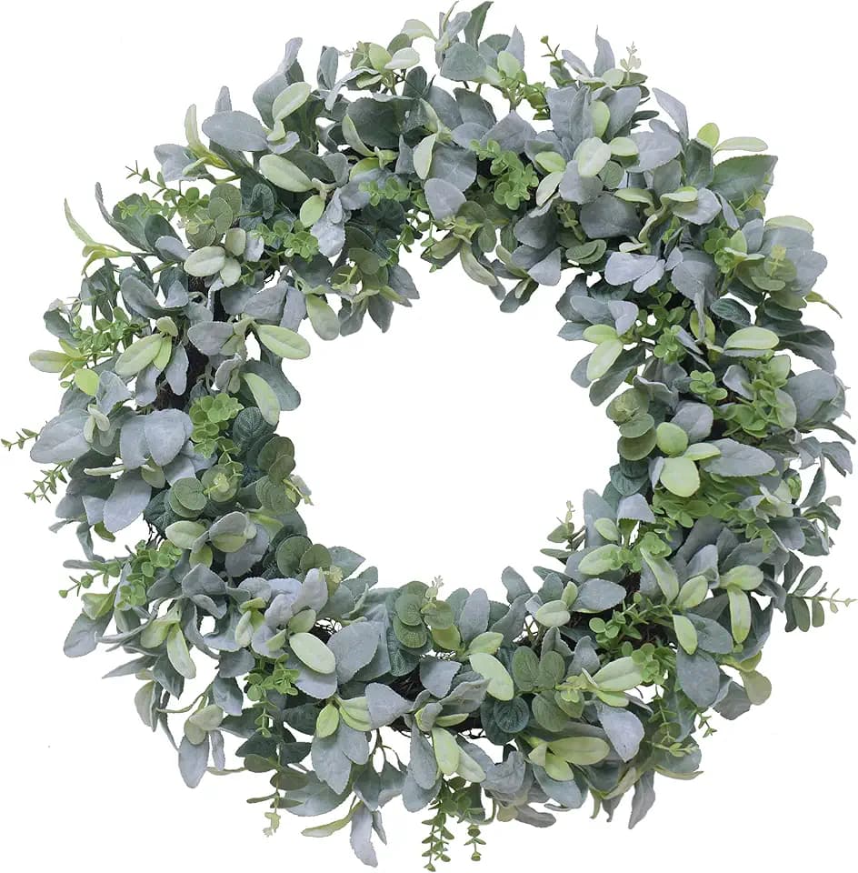 Puleo International 28" Artificial Flocked Lambs Ear Spring Door Wreath