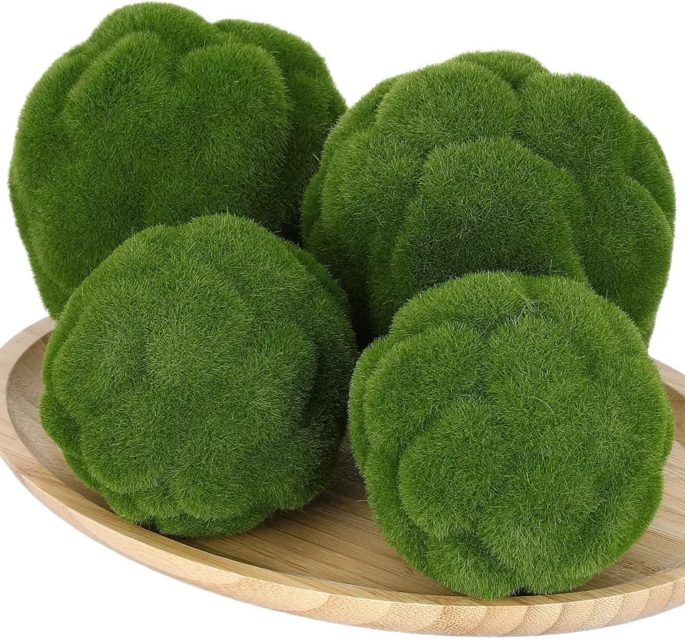 STOBAZA 4pcs Fake Green Moss Balls, Decorative Green Moss, Simulated Topiary Ball, Floral Arrangements for Garden Wedding Party Decoration