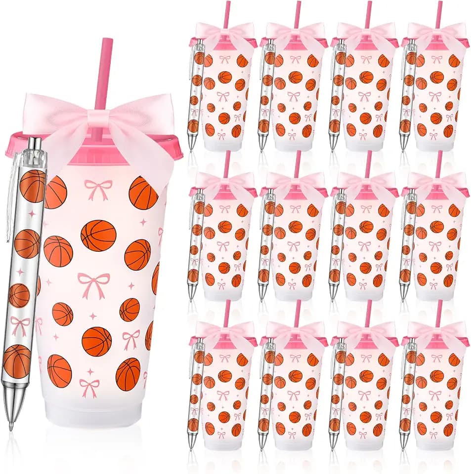 24 Pcs Basketball Party Favors Basketball Tumblers and Pens Bulk