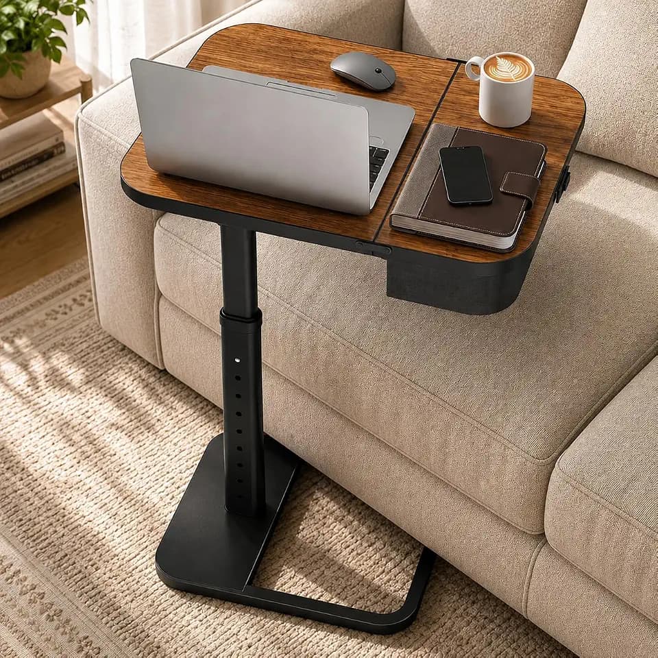 Kitstorack Large TV Tray Table with Flip-Top Storage, Adjustable Height