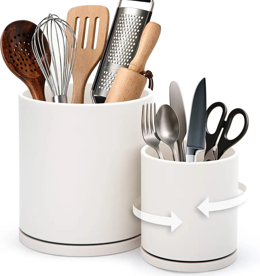 D'vine Dev 360° Rotating Utensil Holder Set, 7.2"+5", Oatmeal, 72-Z-D-1