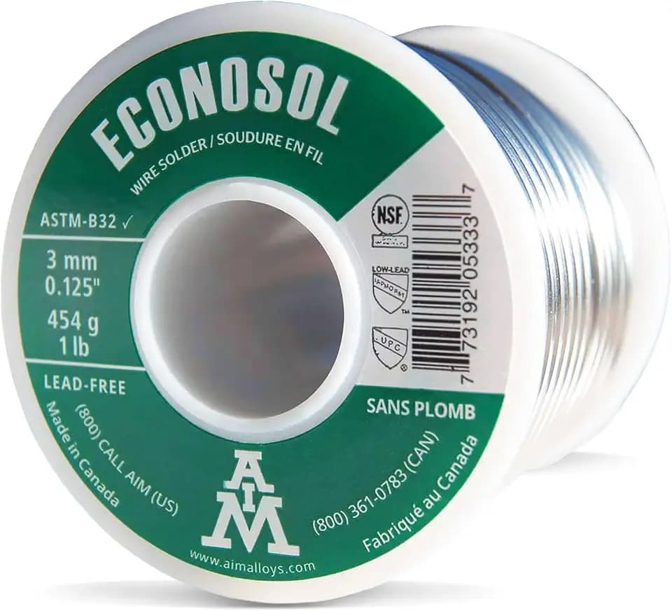 AIM Econosol 97/3 Lead-Free 0.125inch Solid Solder Wire for Plumbing Repairs (454g / 16oz)
