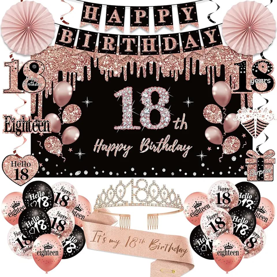 18th Birthday Decorations for Girl, Happy 18th Birthday Crown and Sash