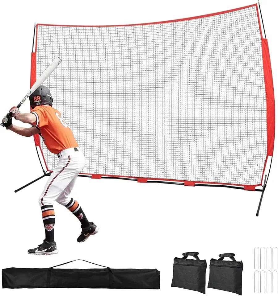 6x7/7x7/16x10/20x10ft Baseball Bating Net,Fix Ball Stop Net by Spike&2 Sandbag,Sports Net Barrier with Handbag,Lacrosse Net Backstop for Basketball,Softball,Baseball Net Barrier for Backyard
