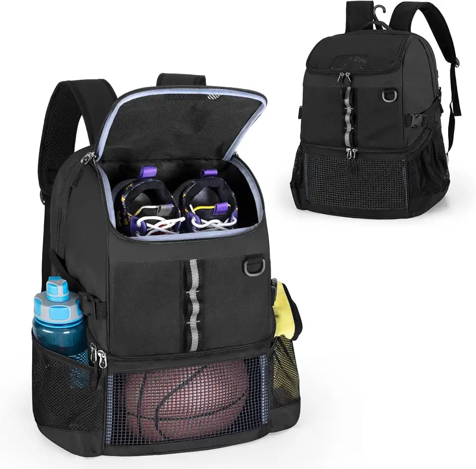 GOBUROS Basketball Bag Backpack with Ball & Shoe Compartment, Soccer Bag