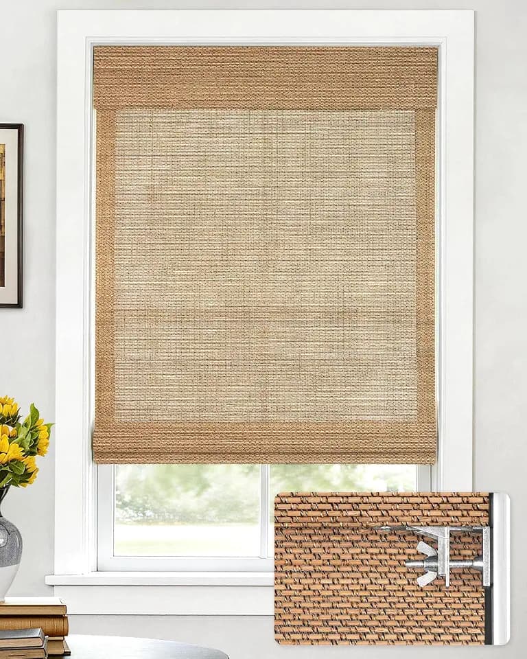 LazBlinds No Drill Bamboo Roman Shades, 29" W x 48" H, Star-Brown