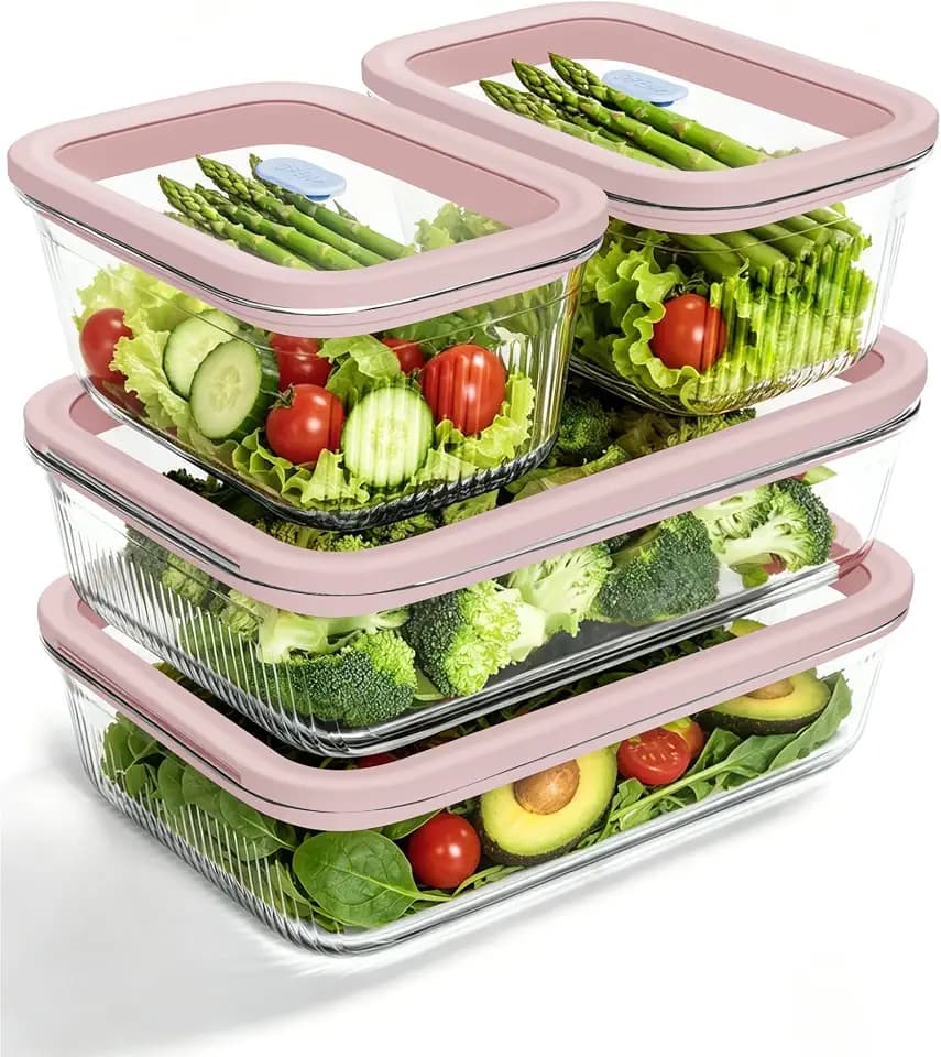 Airtight Glass Food Storage Set with Tempered Glass Lids, 4-Pack (2x4.7 & 2x9.3 Cup), Non-Toxic & Plastic-Reduced, Thermal Shock Resistant, Gift Ready