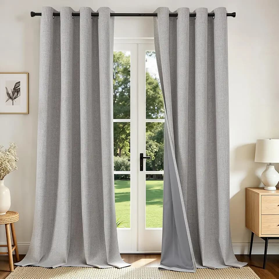 Joydeco Blackout Room Divider Curtains, Extra Wide Sliding Door Drapes Living Room Curtains, Greyish White 1 Panel 100W x 96L Inch Patio Door Drapes for Room Privacy