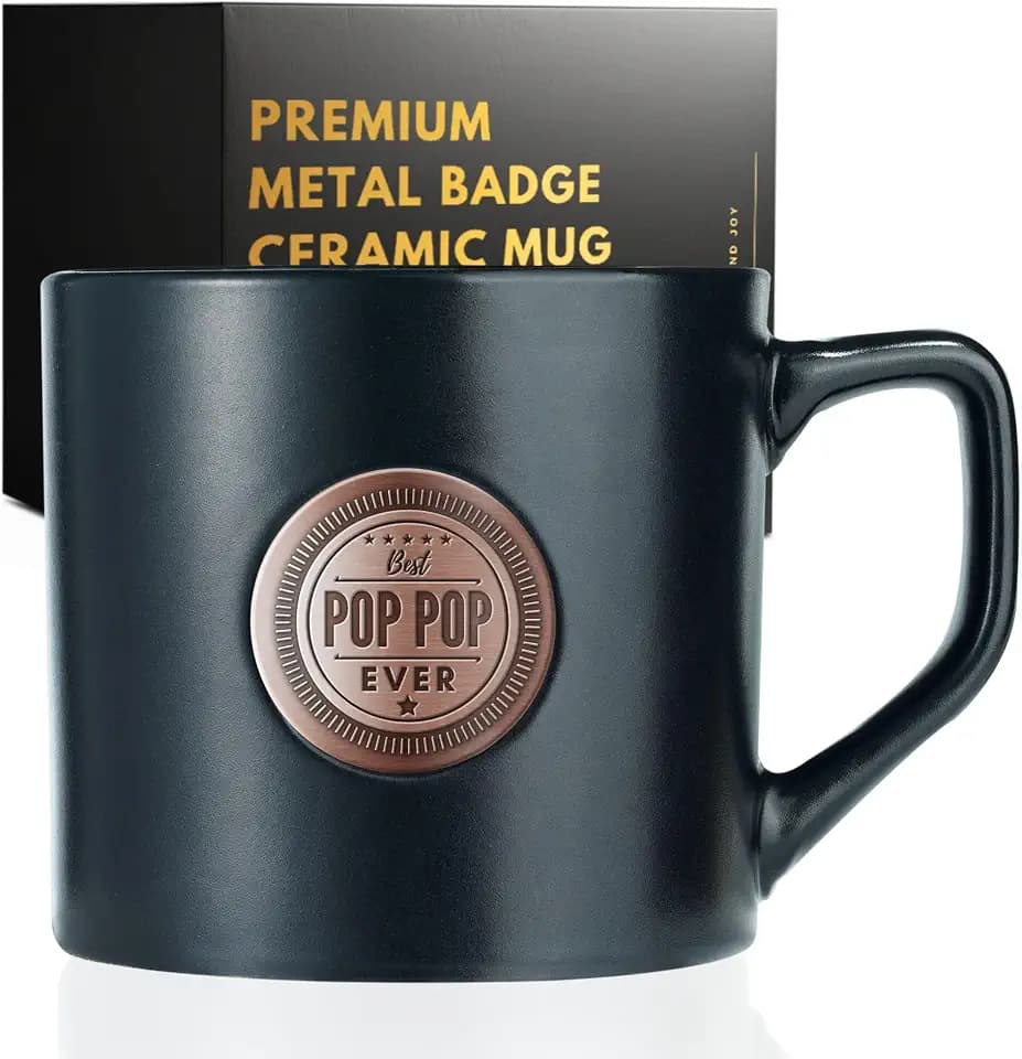Onebttl Pop Pop Gifts Coffee Mug, Poppop Mug with Golden Badge from Granddaughter Grandson, 15oz/450ml Ceramic Mug for Christmas, Birthday