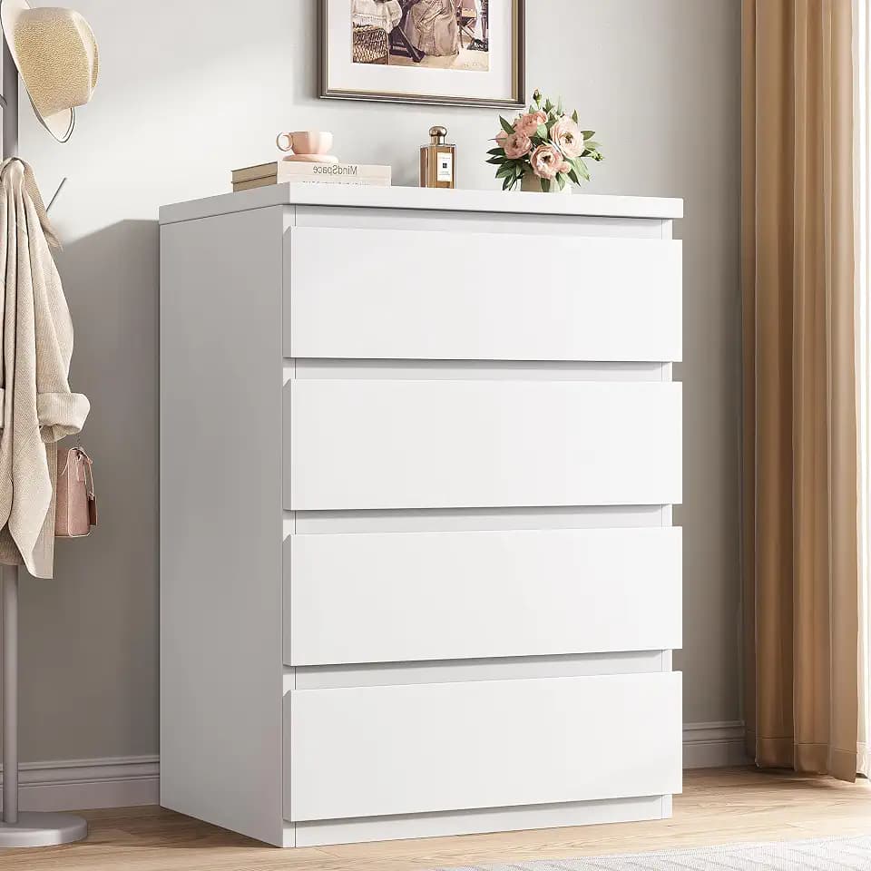 Jocoevol 4 Drawer Dresser for Bedroom, White Dresser Chest of Drawers - Large Wood Dressers TV Stand with Deep Drawers Dressers for Living Room, Hallway, Entryway - White