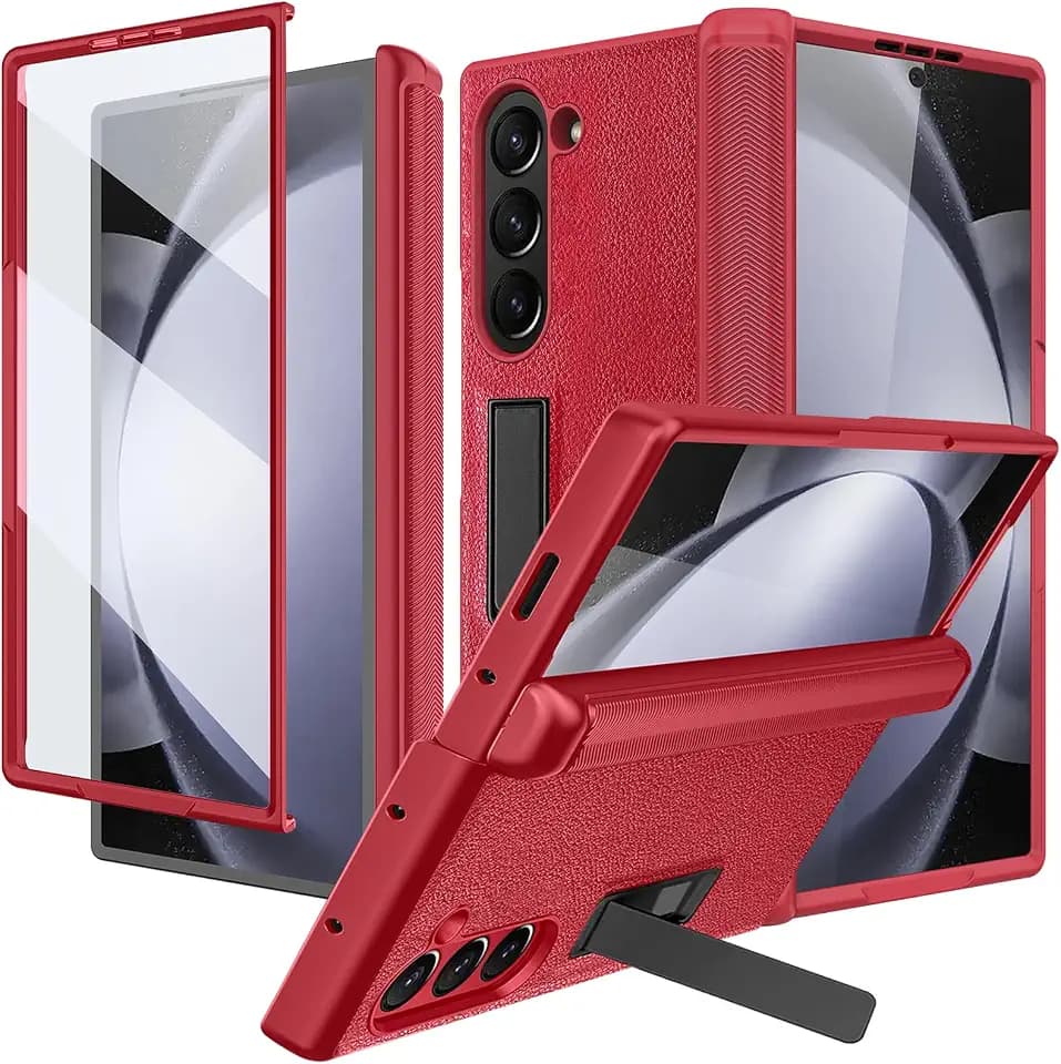NINKI Compatible for Galaxy Z Fold 6 Case with Magnetic Hinge,Screen Protector Stand Case for Samsung Z Fold 6 Case with Kickstand Z Fold6 PU Leather Phone Case for Samsung Galaxy Z Fold 6 5G Case Red