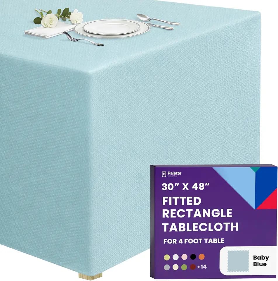 Gee Di Moda Fitted Tablecloth - 48 x 30 Inch Baby Blue Floor-Length Fitted Table Cloth for 4 Foot Rectangle Table, Heavy Duty Washable Fabric for Parties, Dinner, Weddings, Baby Shower & Trade Show
