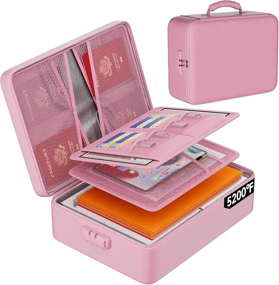 DocSafe 5200°F Fireproof Document Organizer Box with Lock, Pink (Soft)