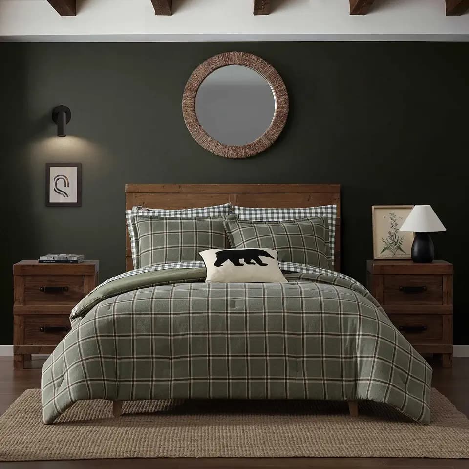 Eddie Bauer - Twin Comforter Set with Sham, Cotton Flannel