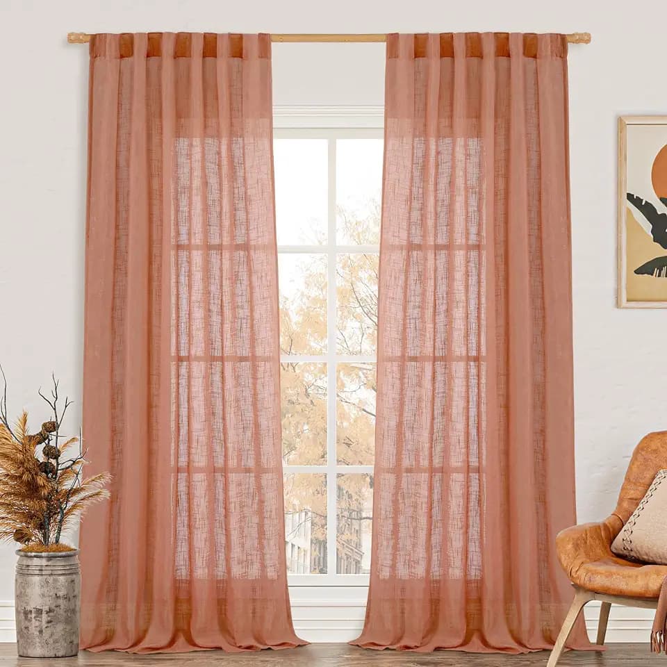 LAMIT Terracotta Linen Curtains for Living Room 108 inch Length 2 Panels