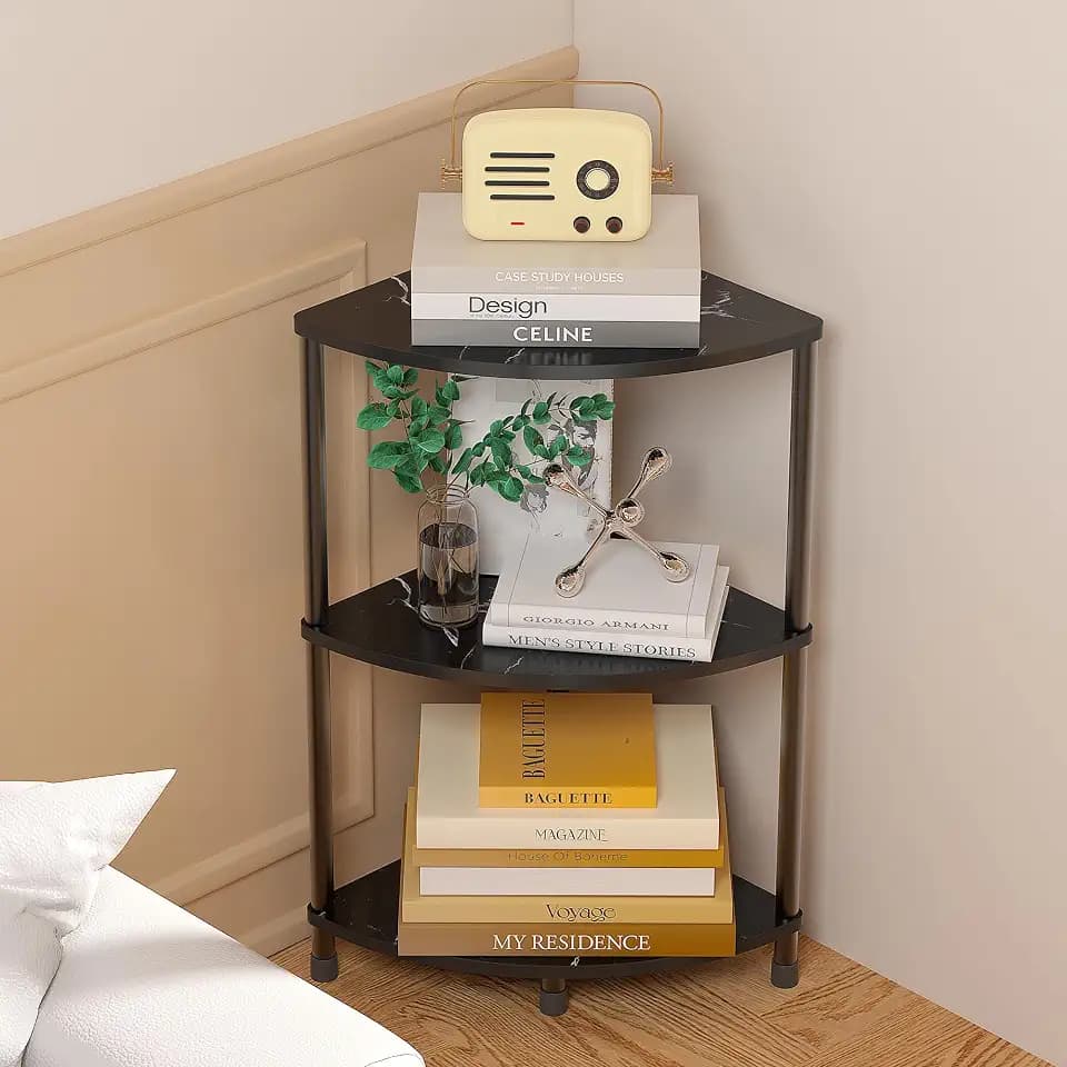 3 Tier Corner Book Shelf Stand for Bathroom, 23.2", Black