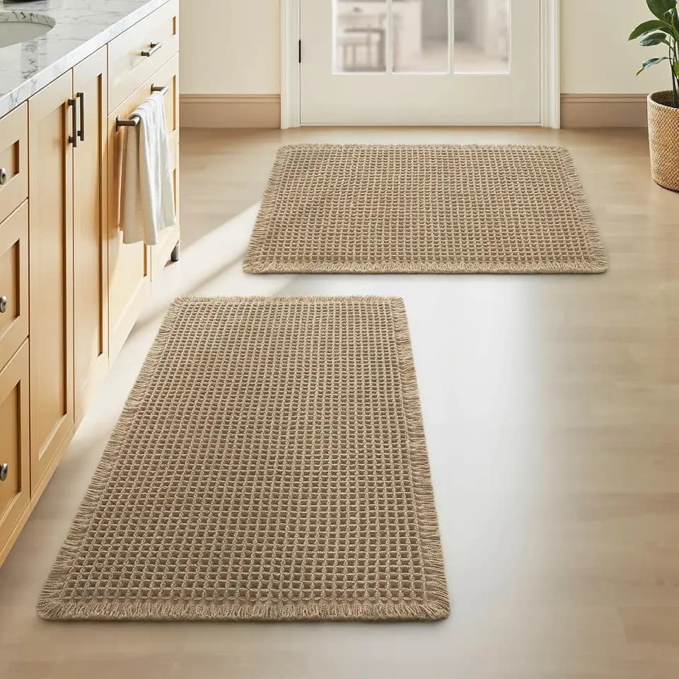 Upgraded Waffle Bath Mat Set of 2 Absorbent Non Slip Bathroom Mat 17" x 24"