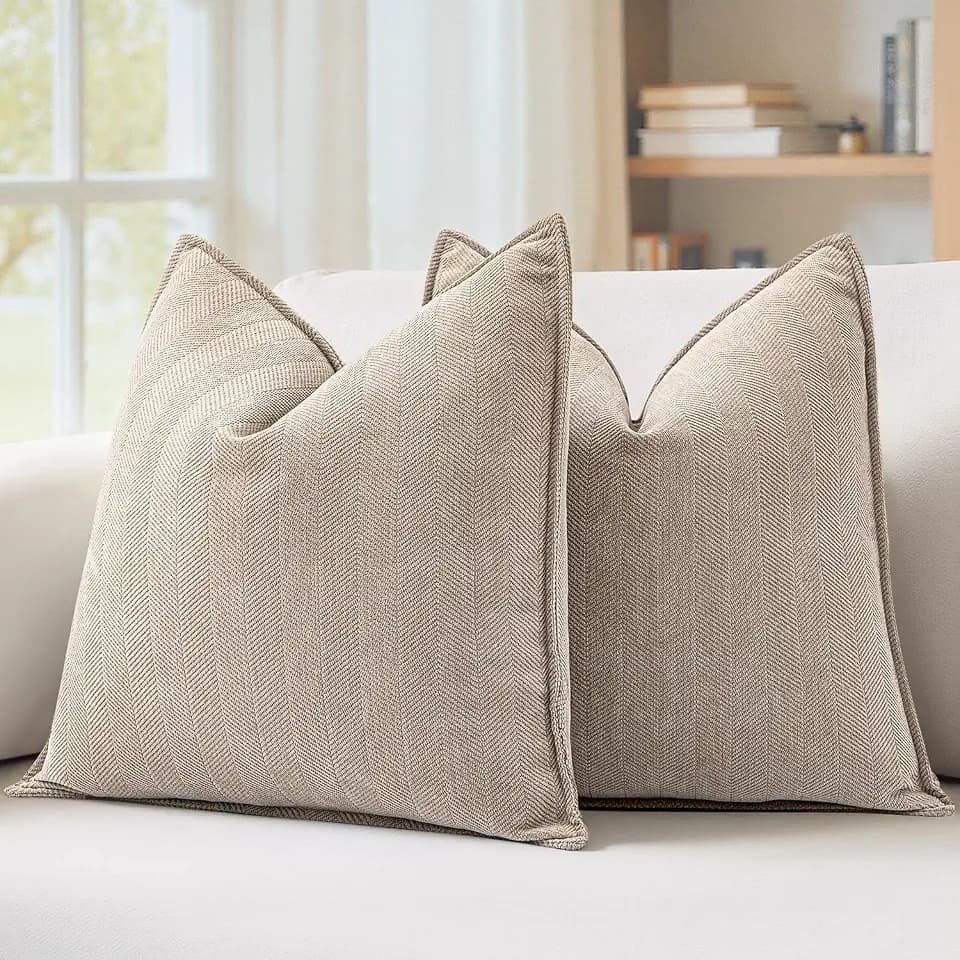 MIULEE Pack of 2 Beige Euro Shams Chenille Pillow Covers 26x26 Inch