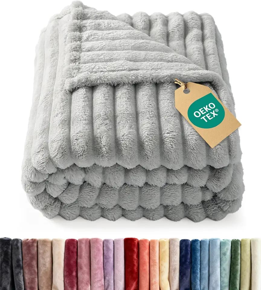 Fleece Blanket Throw Size - College Dorm Room Essentials - 50x60, Grey