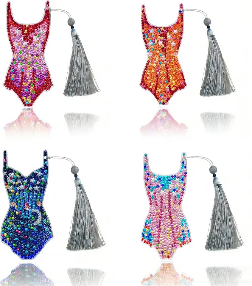 Singer Diamond Painting Bookmarks, 4 PCS Tour Concert Outfit Inspired Diamond Art Bookmark, Sparkles Bodysuit Leotard Touring Musical Gift for Fans