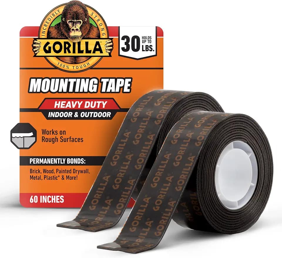 GORILLA Heavy Duty Double Sided Mounting Tape, 1" x 60", Black, 2-Pack