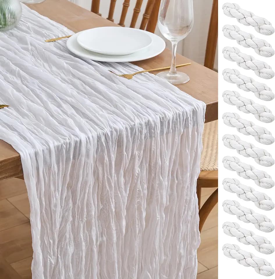 Asee'm Ivory White Cheesecloth Table Runner Fall Boho Wedding Decor 10FT