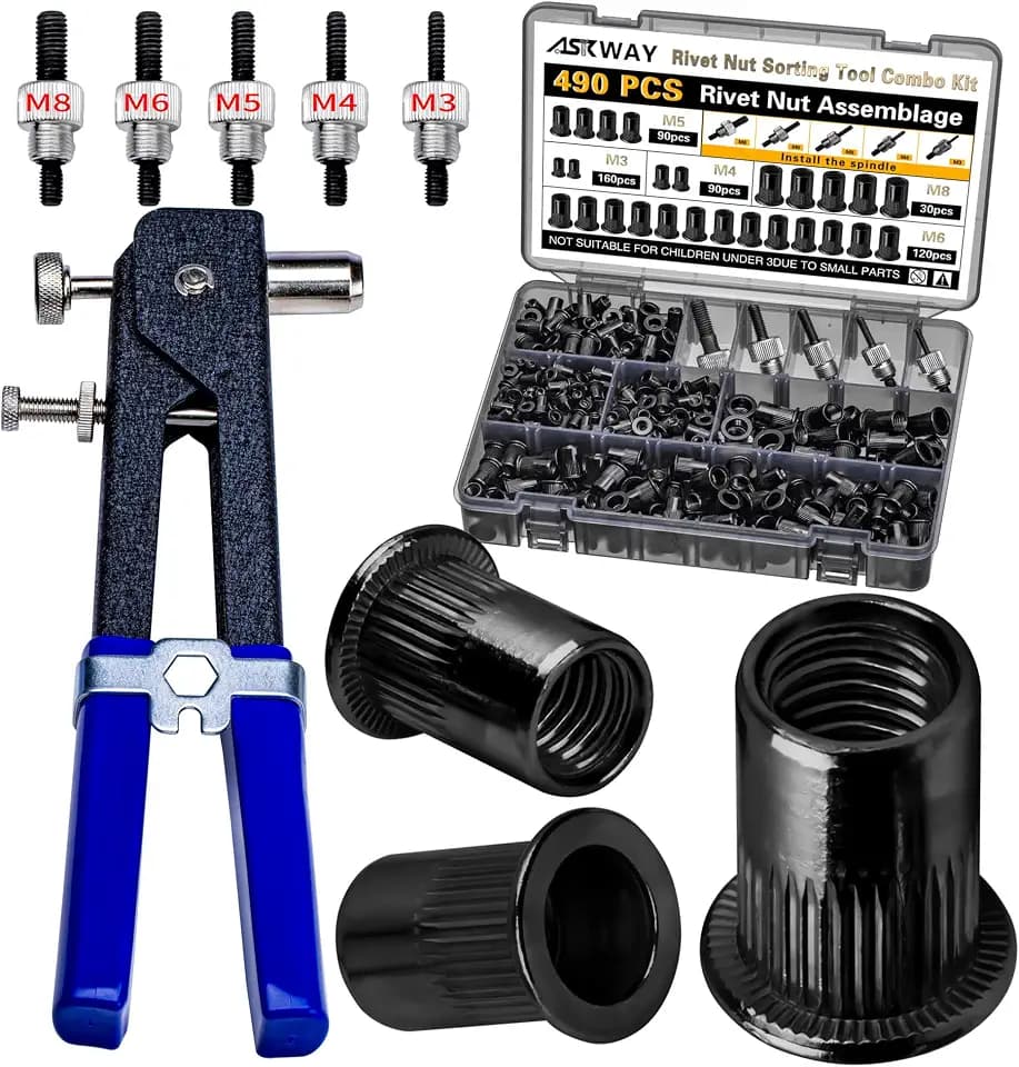 ASKWAY Rivet Nut Tool Kit, 490Pcs Black Zinc Metric Rivet Nut Combination