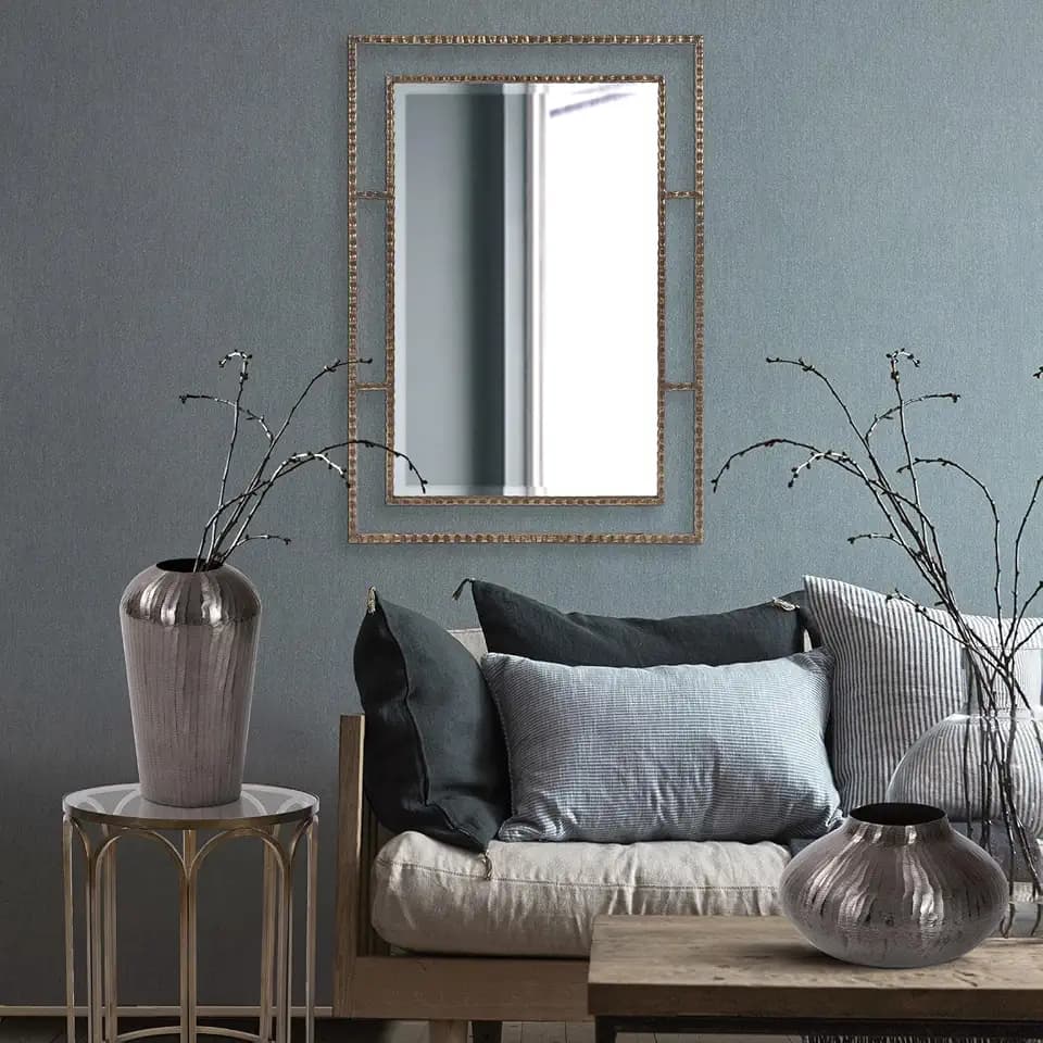 Howard Elliott Collection Gavin Rectangular Wall Hanging Mirror, Antique Gold Mirror for Wall with Metal Frame, Decorative Accent Mirror for Living Room, Entryway, Bedroom & Bathroom, 33 x 23 Inch
