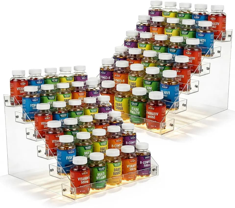 2-Pack 6-Tier Acrylic Display Shelf, Clear Nail Polish Paint Organizer - Wide Slot Multi-Layer Riser for Perfume, Makeup, Figures, Spices, Cards & Stickers