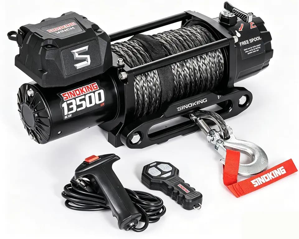 SINOKING 13500 lb Electric Winch for Jeep, Truck, SUV, Trailer Winch & Boat Winch – Heavy Duty Synthetic Rope 12V Winch, Waterproof Towing Winch with Wireless and Wired Remote