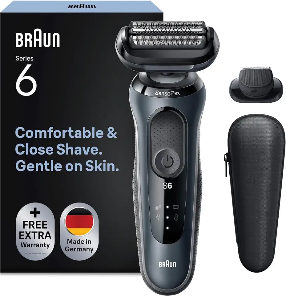 Braun Series 6 Elektrorasierer mit EasyClick Aufsatz, SensoFlex Rasierer Herren Elektrisch, Präzisionstrimmer, Wet & Dry, Geschenk Mann, Made in Germany, 61-N1200s, grau