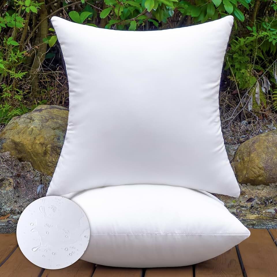 24x24 Outdoor Pillow Inserts Set of 2 Waterproof Hypoallergenic Extra Large Throw Cushion Fillers – Square Polyester White Decorative Pillows for Couch Bed Sofa Patio Furniture – Soft & Firm Support