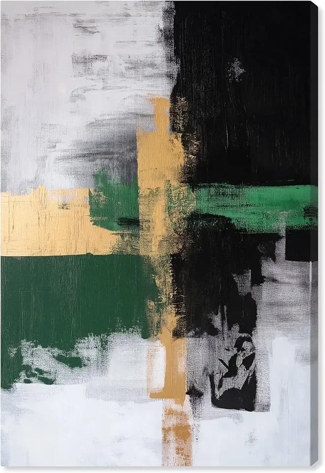 Art Remedy Gilded Green Shadows Canvas Green Abstract Art, Gallery Wrapped, 30" x 45"