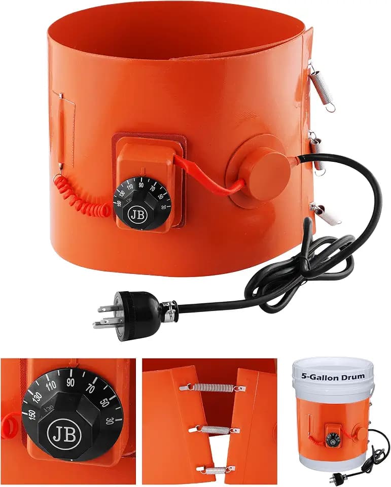 5 Gallon Drum Heater, 120V 800W Insulated Honey Bucket Warmer, 34in*7.87in Band Heater for 5 Gal Barrel with Temperature Controller(86℉-302℉), Silicone Rubber