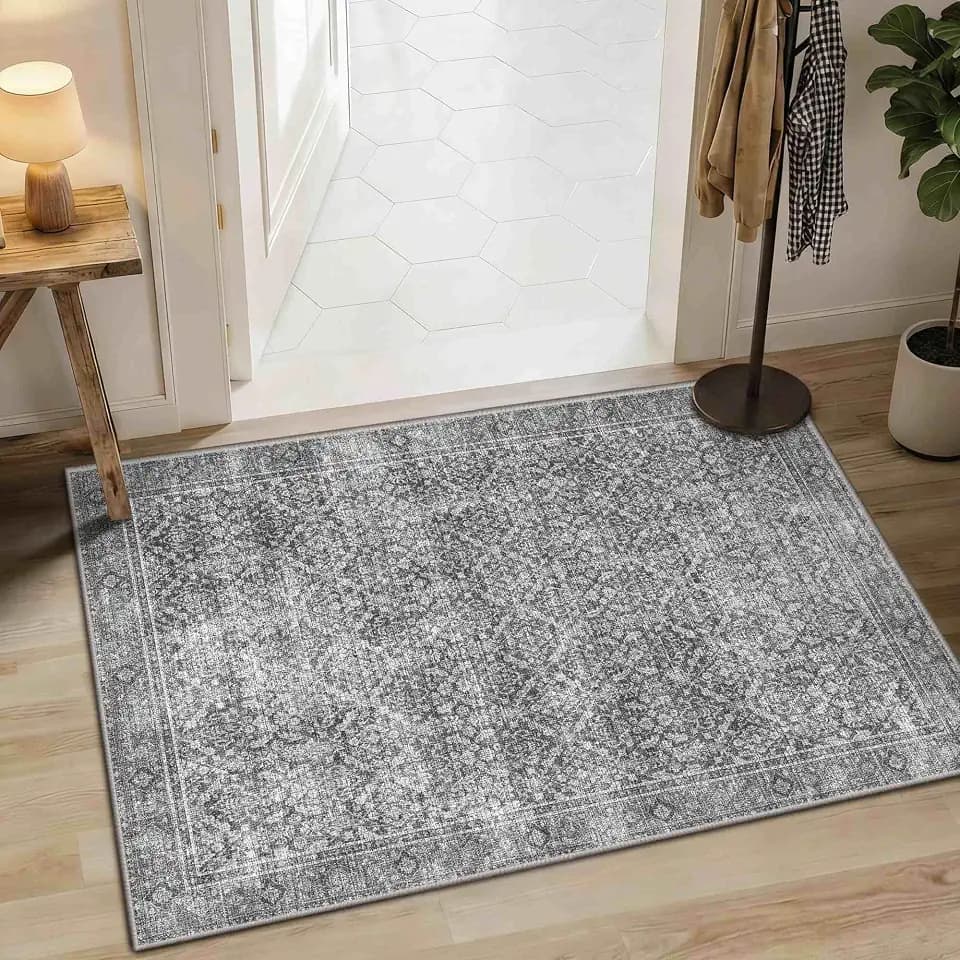 2x3 Washable Entryway Rug,Non-Slip Door Mat for Kitchen Bathroom Grey