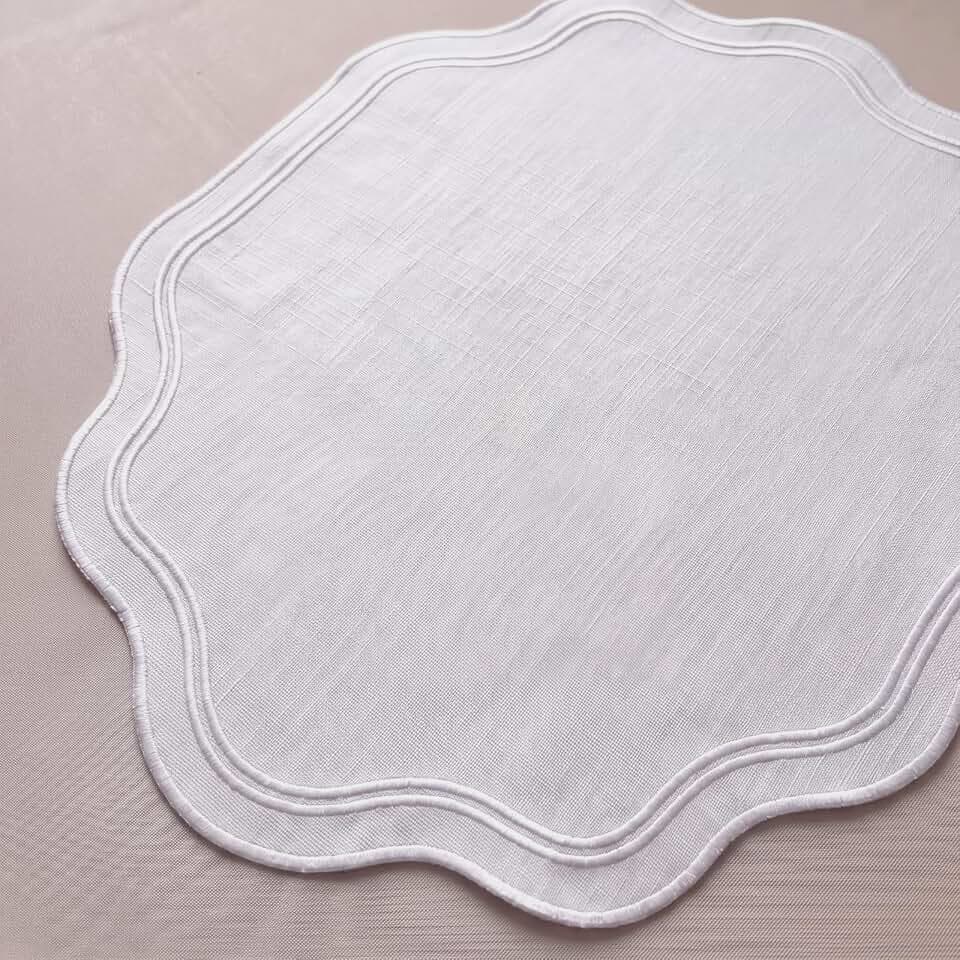 Breling 6 Pcs White Cotton Scalloped Placemats Embroidered Table Mats