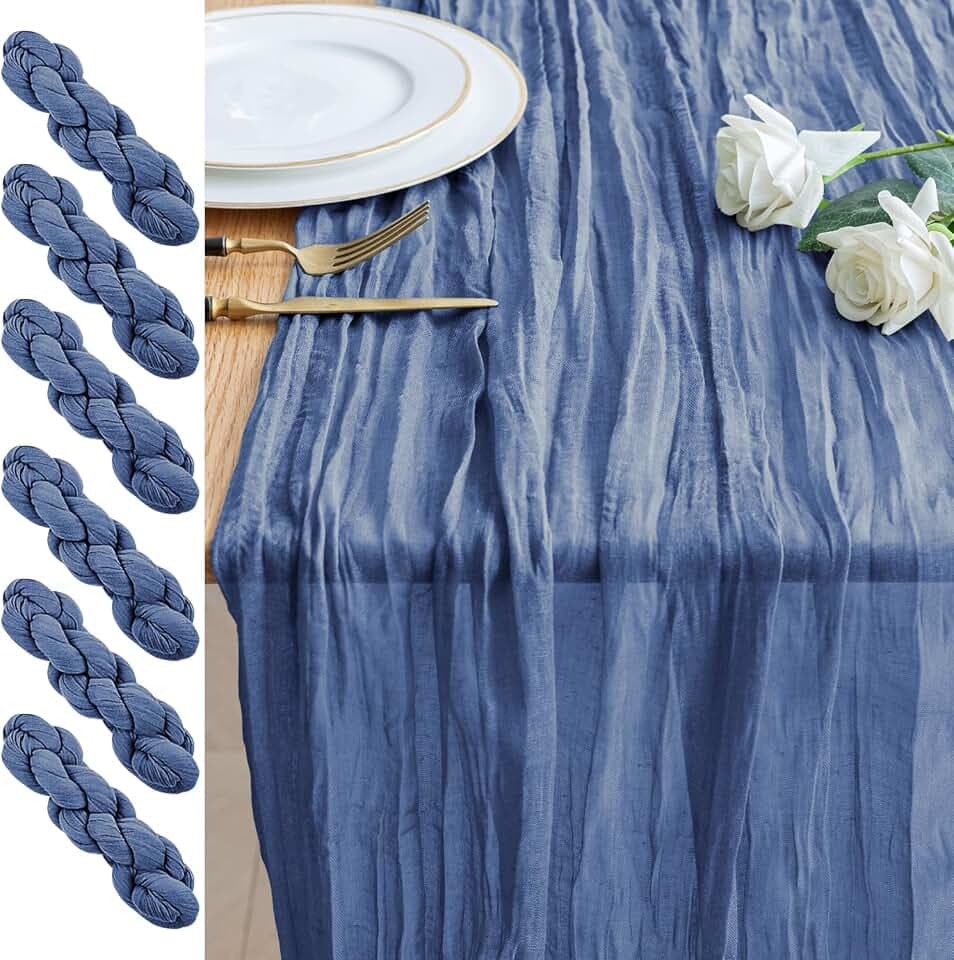 Cheesecloth Table Runner 10FT 6Pcs Blue Boho Gauze Sheer Runners