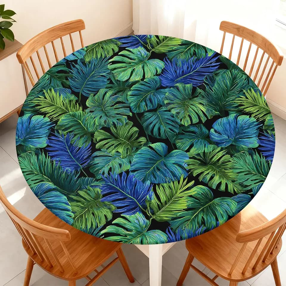 Round Fitted Tablecloth with Elastic Edge Fits 37"-44" Round Tables
